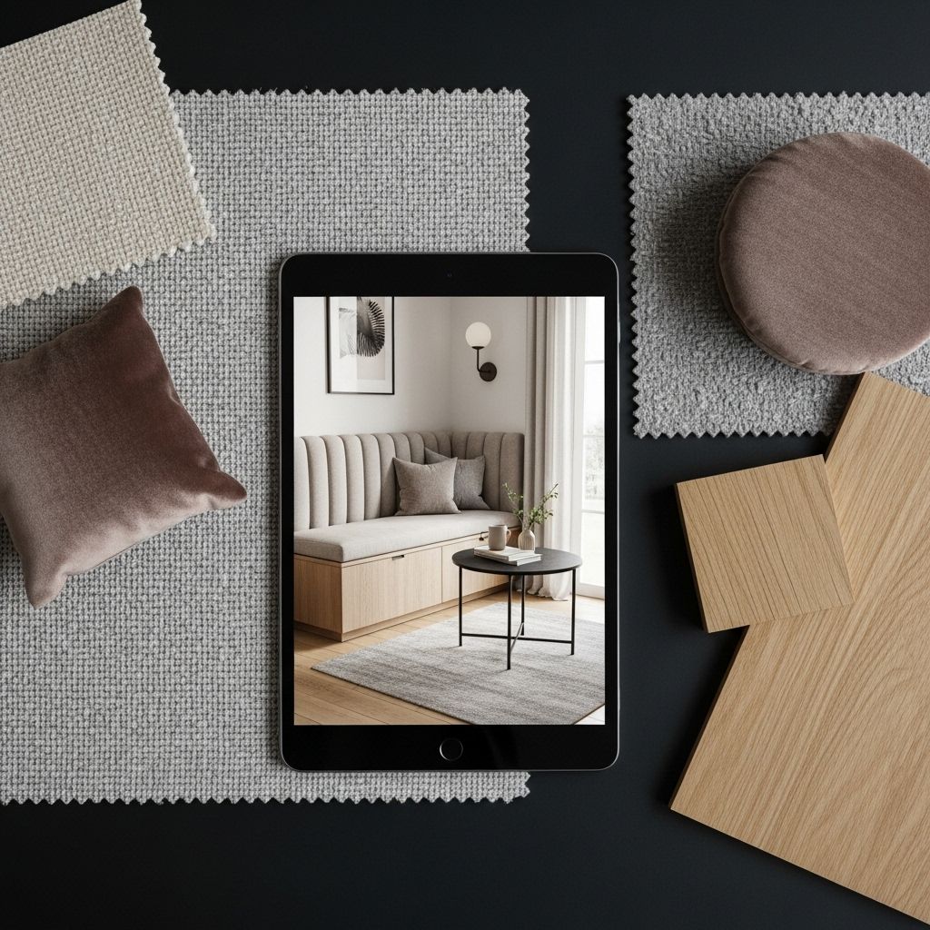 Aménagement intérieur avec banquettes et mobilier coordonné